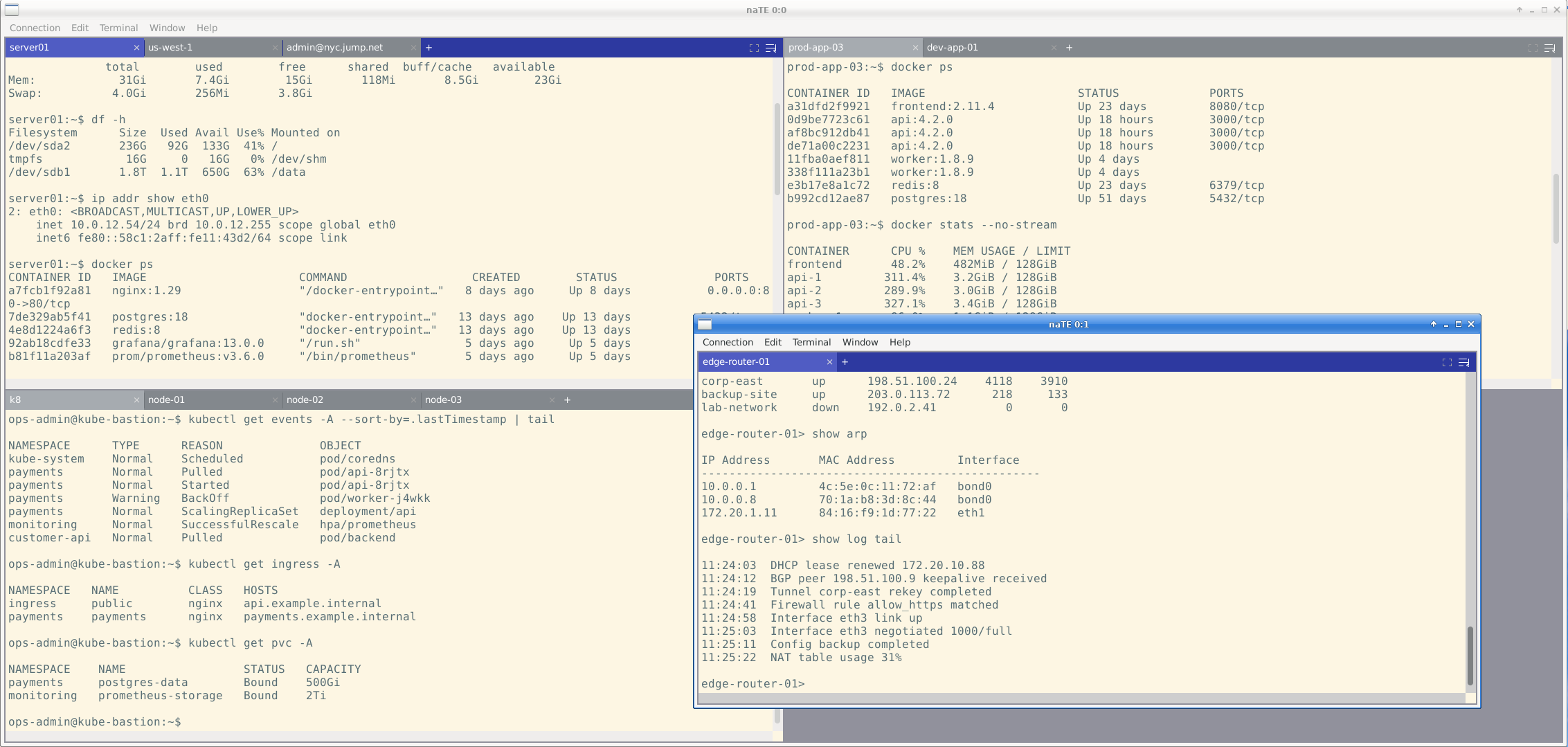 naTE — workspace-oriented terminal emulator with tiling layouts, tabs, and SSH sessions